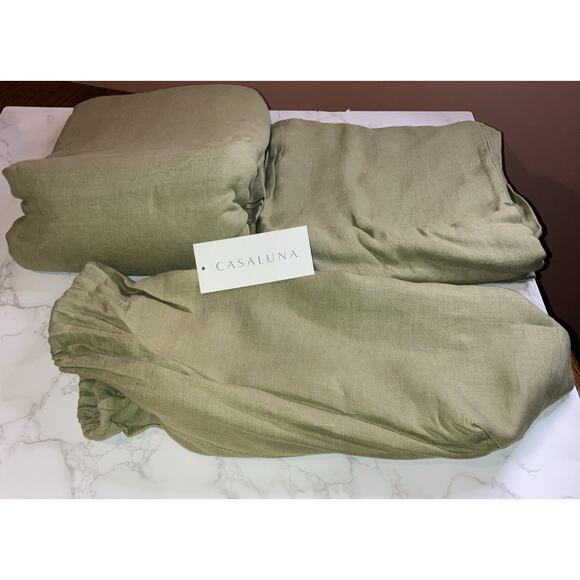 Casaluna 100% Hemp California King Top Sheet Moss Green 18" Deep BRAND NEW - Picture 1 of 6